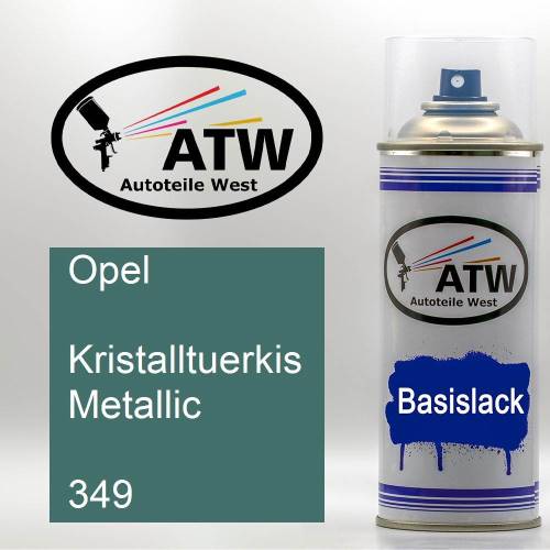 Opel, Kristalltuerkis Metallic, 349: 400ml Sprühdose, von ATW Autoteile West.